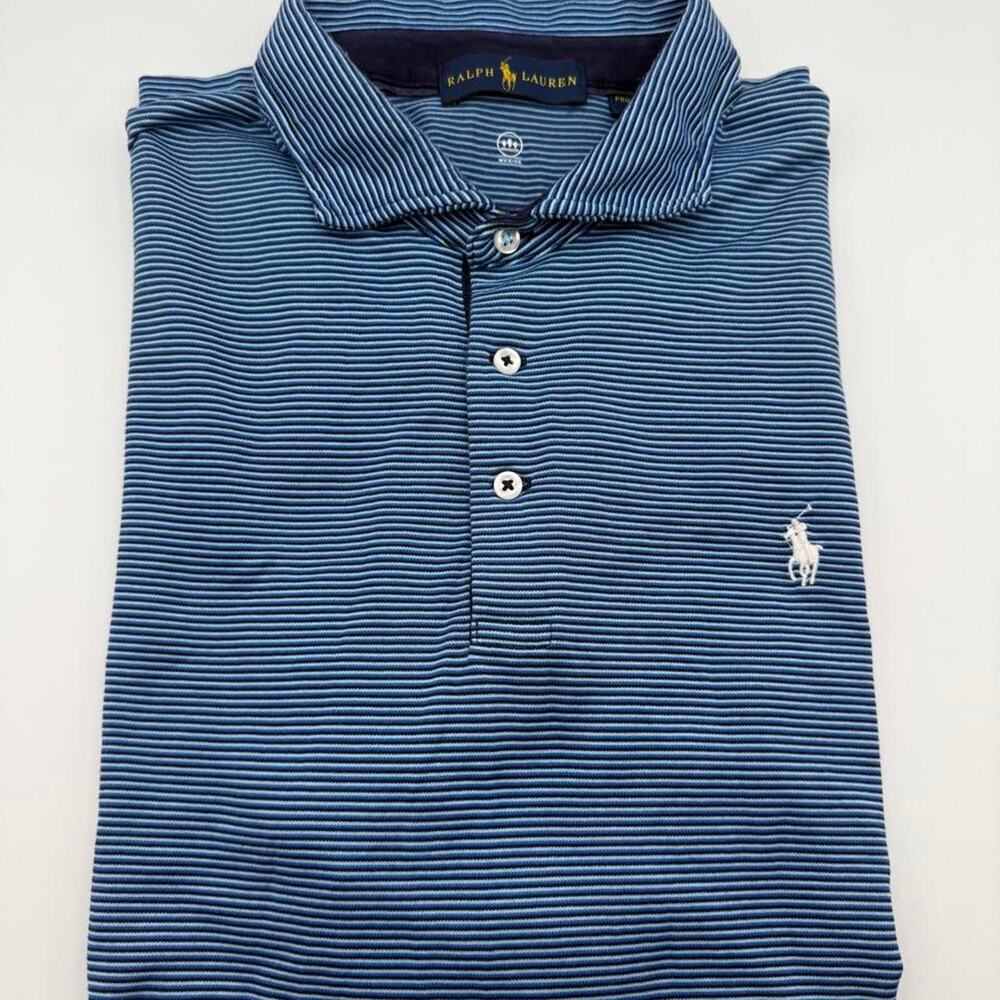 Ralph Lauren Polo Shirt Mens Blue stripe size XL pro fit golf